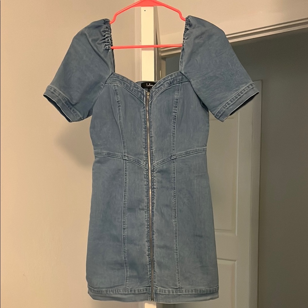 Lulu's Blue Puff Sleeve Sheath Dress. Size Small.